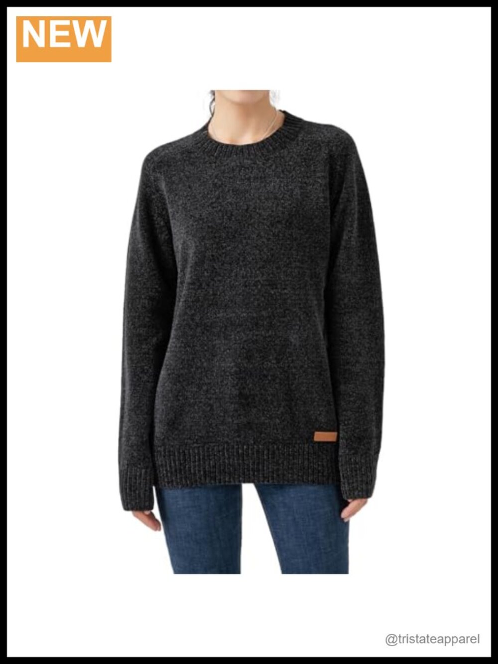 Chenille Crew Neck Long Sleeve Pullover Sweater Ribbed Cuff Hem Women's Jumper